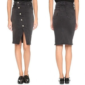 McGuire • Neverland Asymmetrical Button Black Denim Pencil Skirt